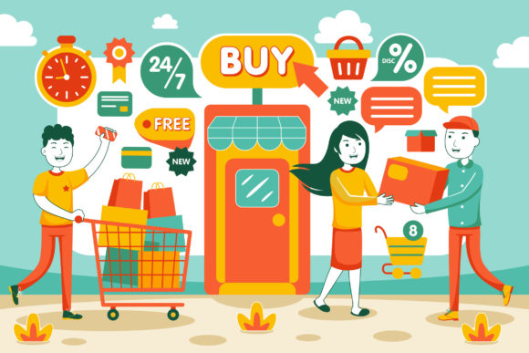 Accelerating Digital Commerce Design with Online Shopping Vector Illustration 01
