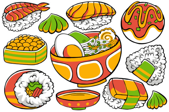 Japan Food Doodle Vector 01: Creative Design Assets